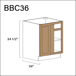 Wood Brown Shaker Base Blind Corner Cabinet - 27" W x 34.5" H x 24" D