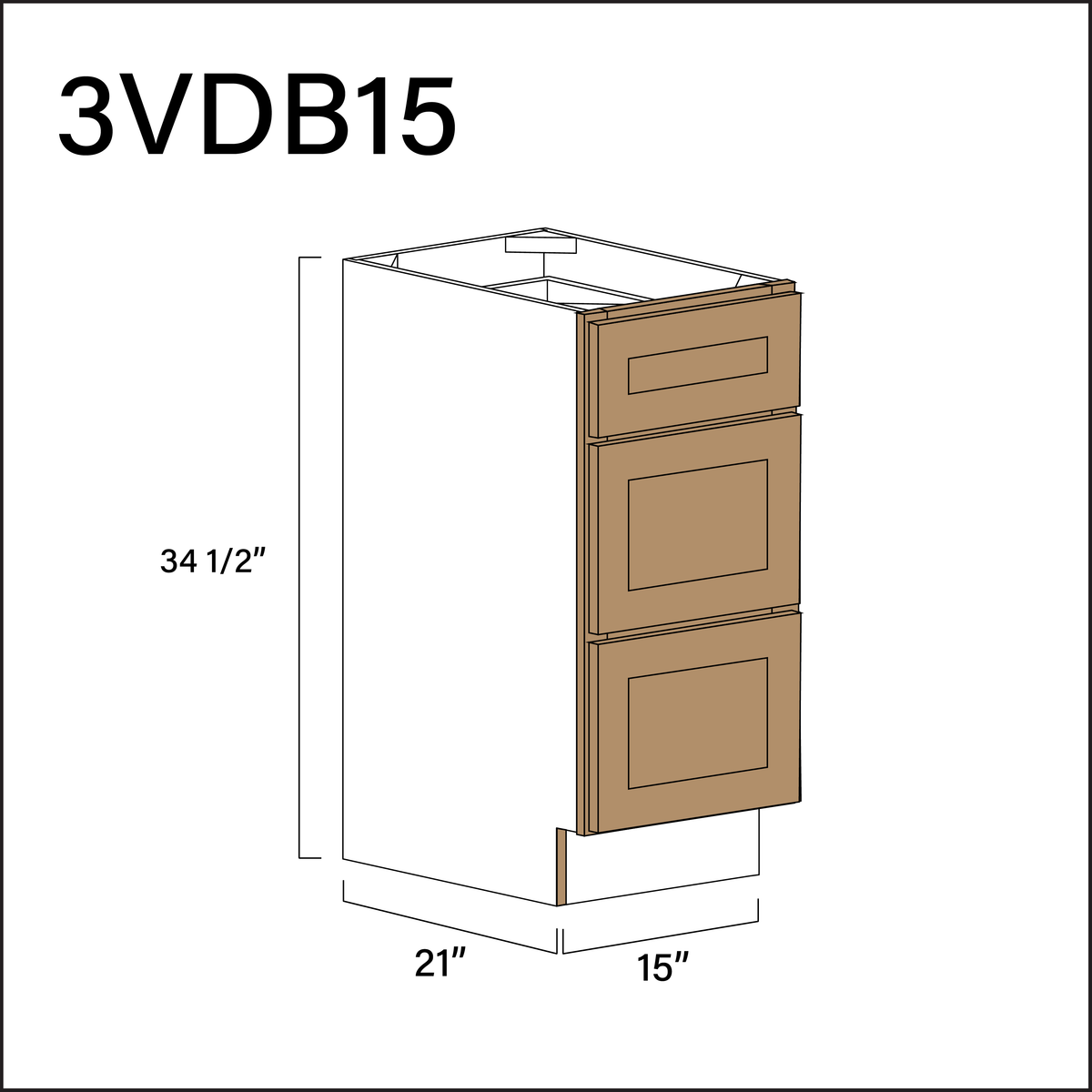 Wood Brown Shaker Vanity 3-Drawer Storage Cabinet - 15&quot; W x 34.5&quot; H x 21&quot; D