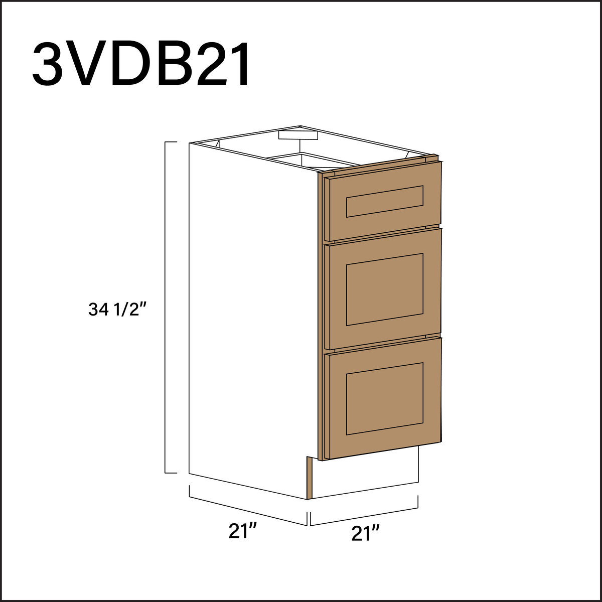 Wood Brown Shaker Vanity 3-Drawer Storage Cabinet - 21&quot; W x 34.5&quot; H x 21&quot; D