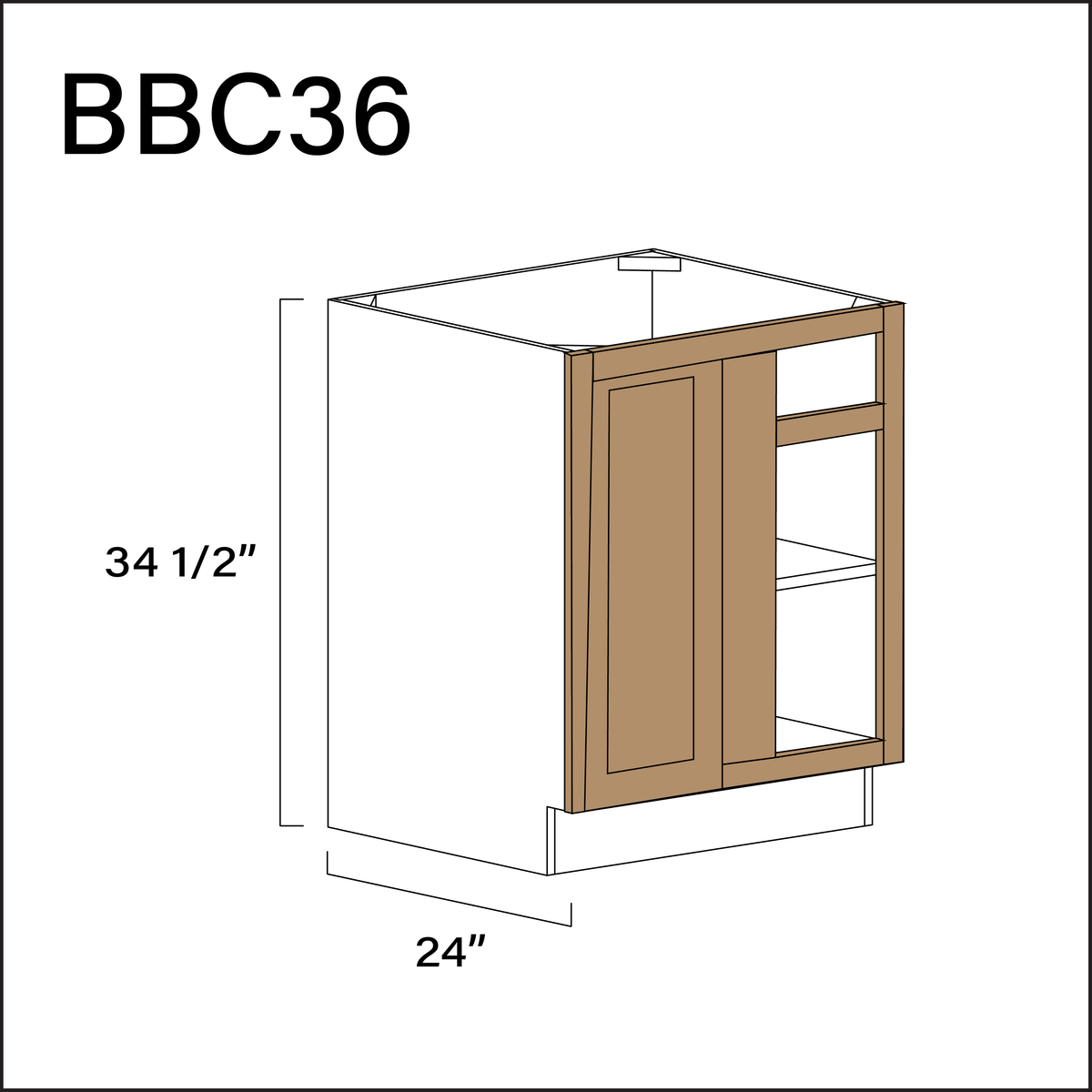 Wood Brown Shaker Base Blind Corner Cabinet - 27&quot; W x 34.5&quot; H x 24&quot; D
