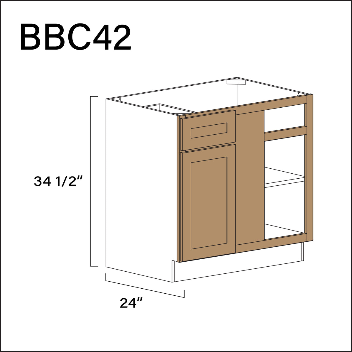 Wood Brown Shaker Base Blind Corner Cabinet - 39&quot; W x 34.5&quot; H x 24&quot; D