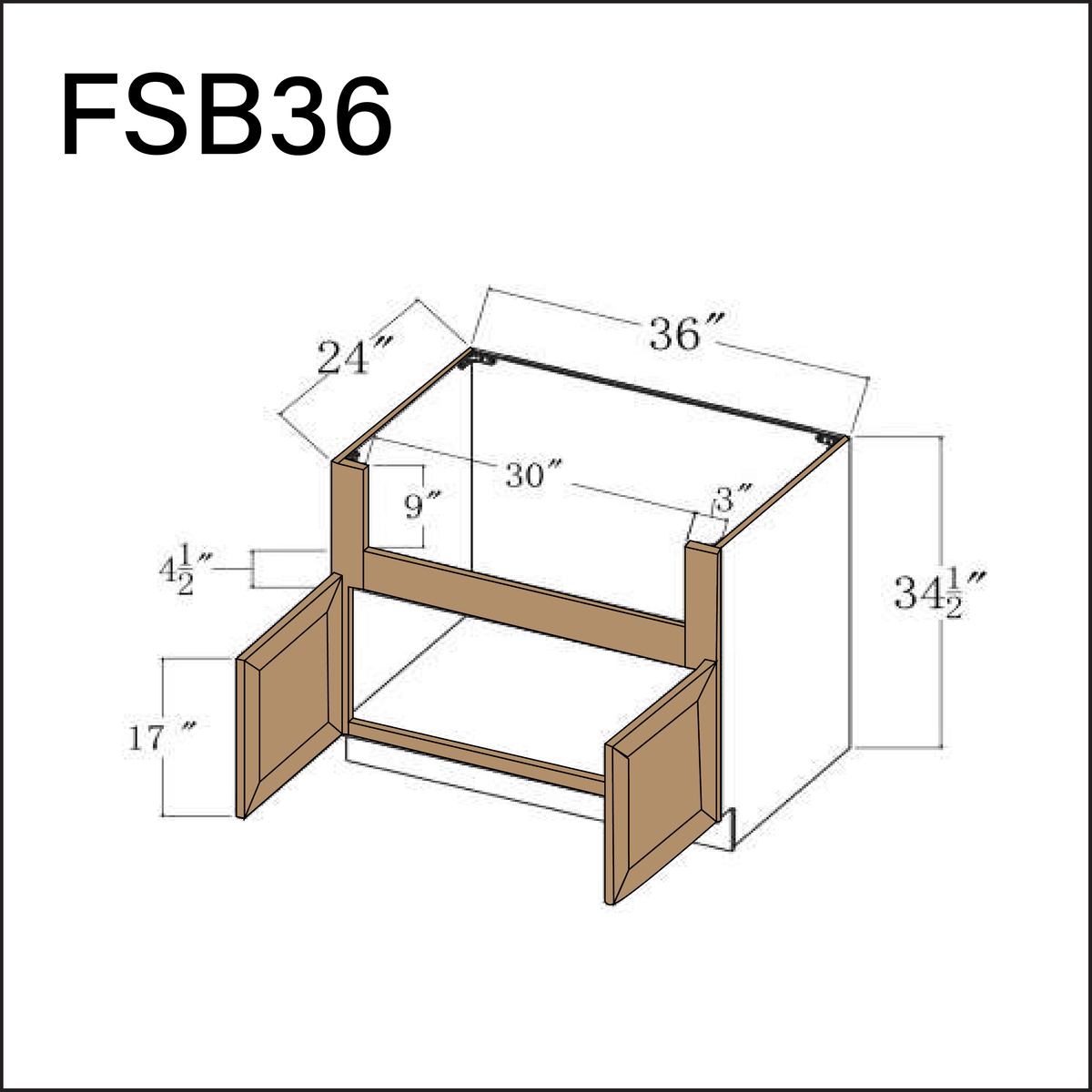 Wood Brown Shaker Farmer Sink Base Kitchen Cabinet - 36&quot; W x 34.5&quot; H x 24&quot; D
