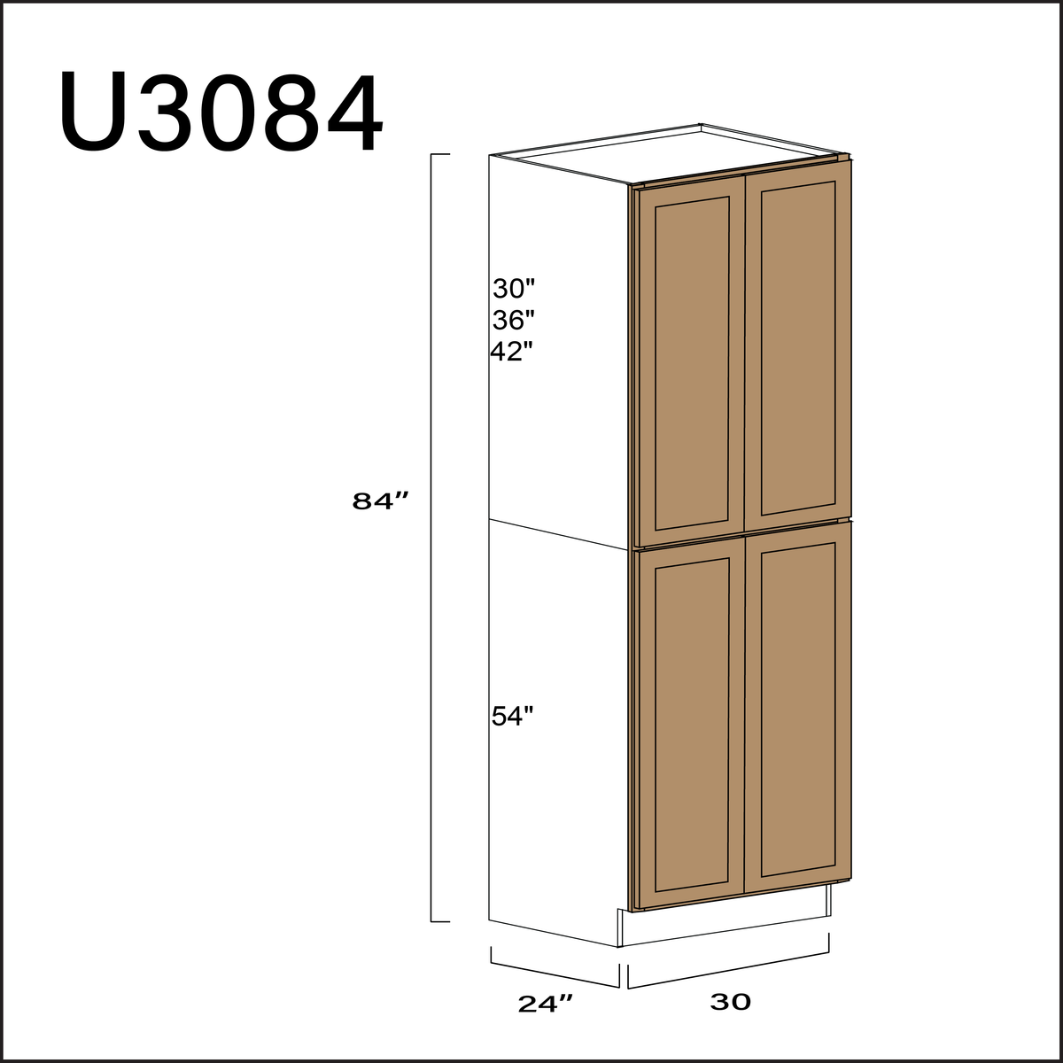 Wood Brown Shaker Double Door Pantry Cabinet - 30&quot; W x 84&quot; H x 24&quot; D