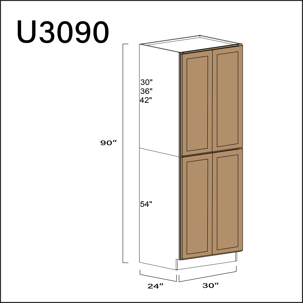 Wood Brown Shaker Double Door Pantry Cabinet - 30&quot; W x 90&quot; H x 24&quot; D