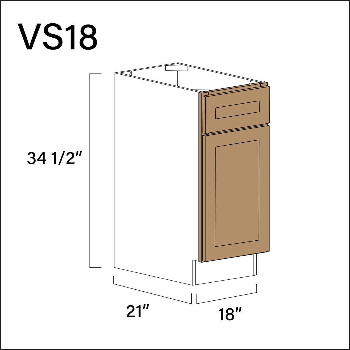 Wood Brown Shaker Vanity Sink Base Cabinet - 18&quot; W x 34.5&quot; H x 21&quot; D