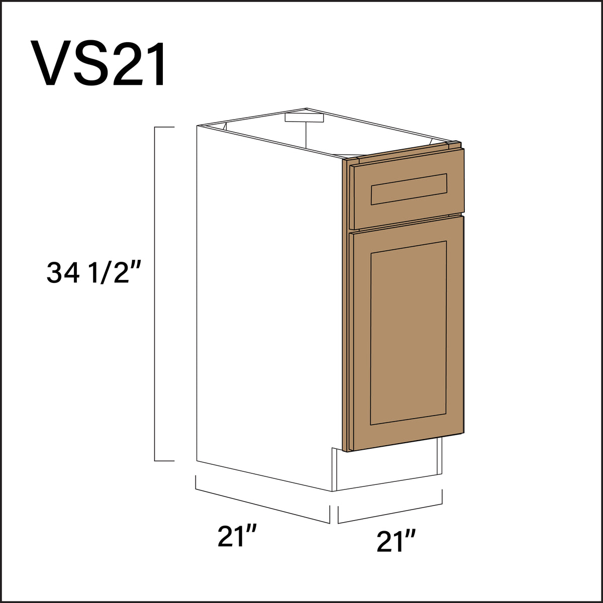 Wood Brown Shaker Vanity Sink Base Cabinet - 21&quot; W x 34.5&quot; H x 21&quot; D