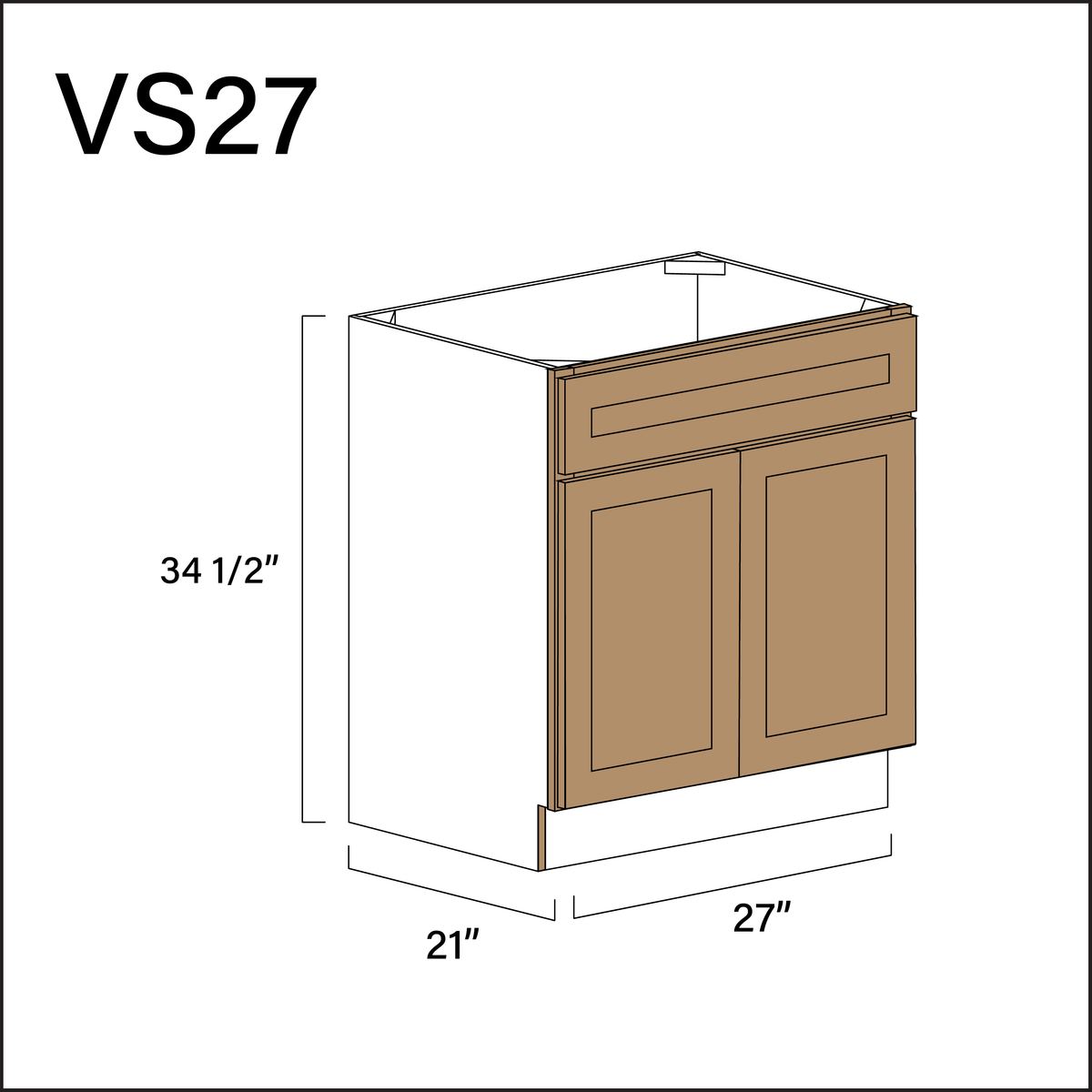 Wood Brown Shaker Vanity Sink Base Cabinet - 27&quot; W x 34.5&quot; H x 21&quot; D
