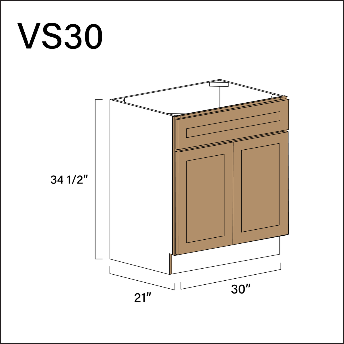 Wood Brown Shaker Vanity Sink Base Cabinet - 30&quot; W x 34.5&quot; H x 21&quot; D
