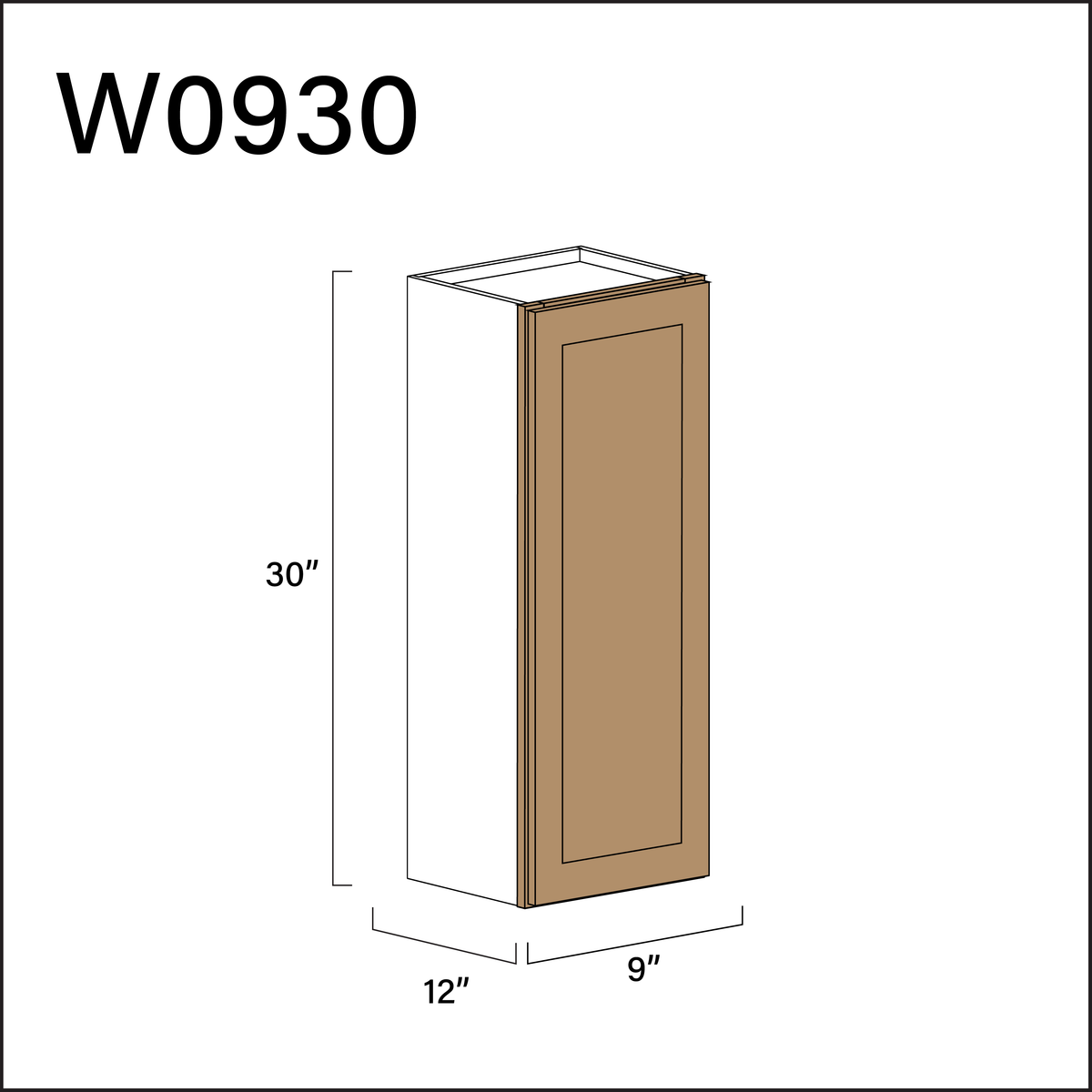Wood Brown Shaker Single Door Wall Cabinet - 9&quot; W x 30&quot; H x 12&quot; D