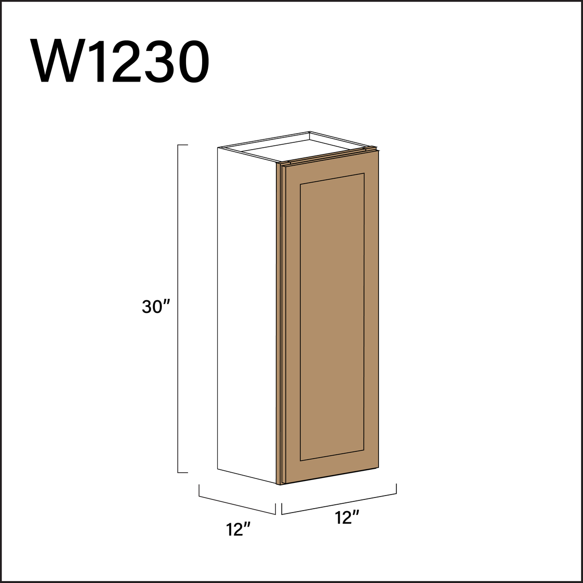 Wood Brown Shaker Single Door Wall Cabinet - 12&quot; W x 30&quot; H x 12&quot; D