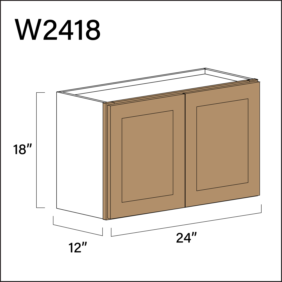 Wood Brown Shaker Double Door Wall Cabinet - 24&quot; W x 18&quot; H x 12&quot; D