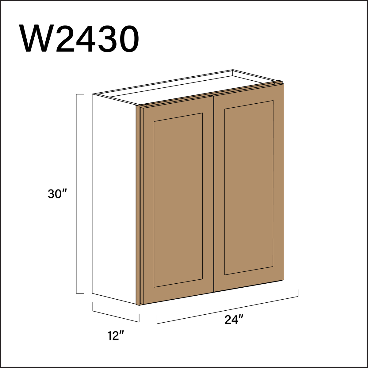 Wood Brown Shaker Double Door Wall Cabinet - 24&quot; W x 30&quot; H x 12&quot; D