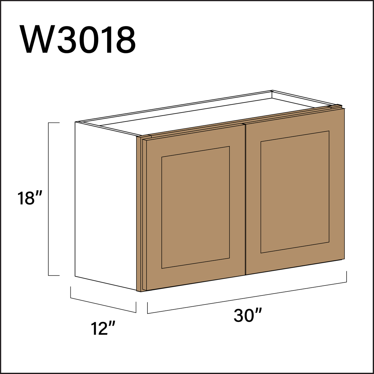 Wood Brown Shaker Double Door Wall Cabinet - 30&quot; W x 18&quot; H x 12&quot; D