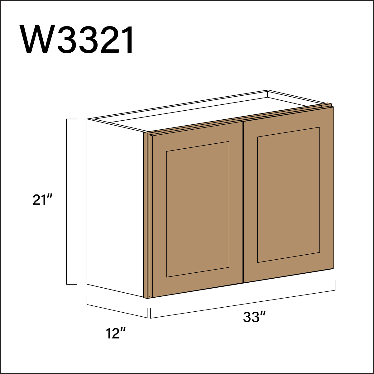 Wood Brown Shaker Double Door Wall Cabinet - 33&quot; W x 21&quot; H x 12&quot; D