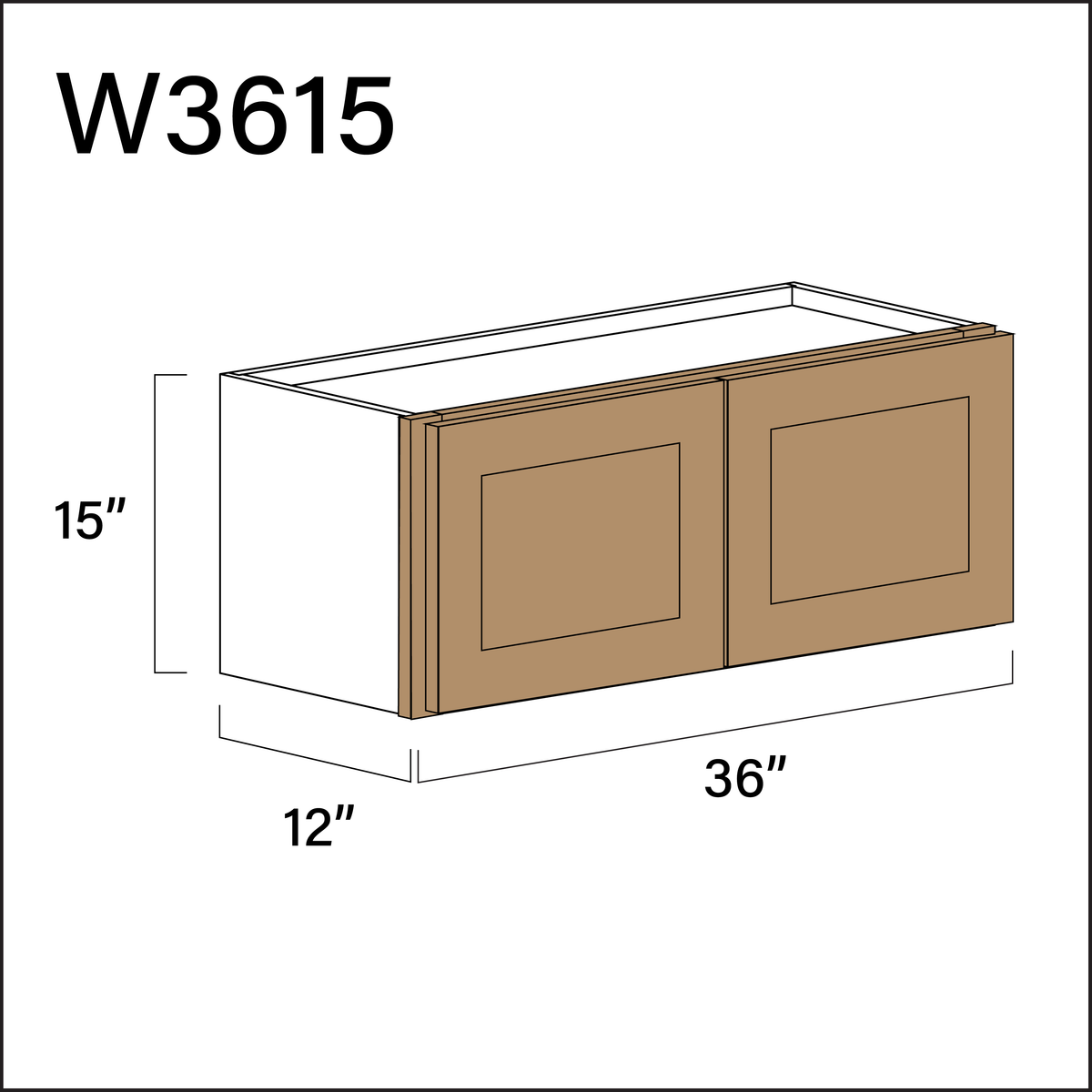 Wood Brown Shaker Double Door Wall Cabinet - 36&quot; W x 15&quot; H x 12&quot; D