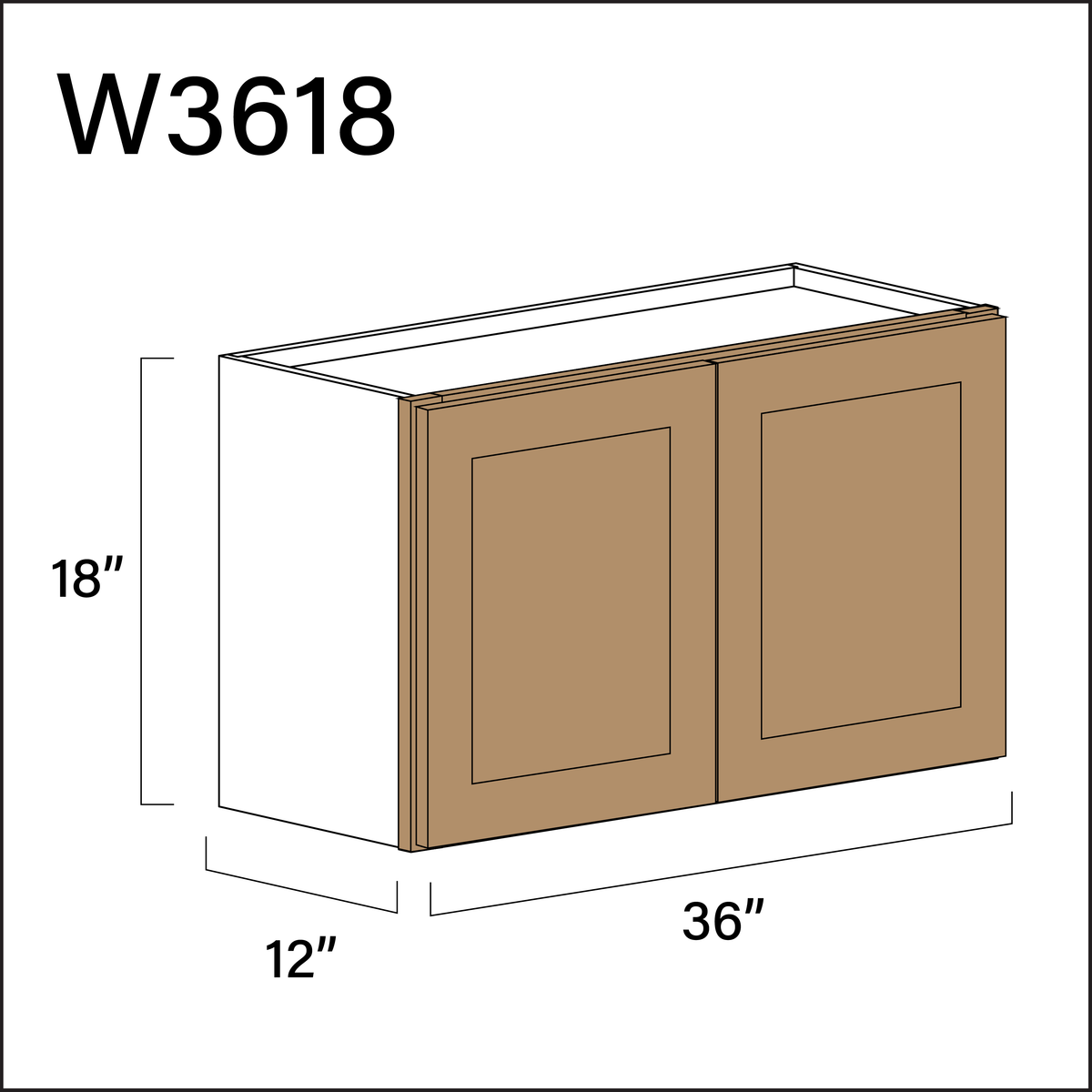 Wood Brown Shaker Double Door Wall Cabinet - 36&quot; W x 18&quot; H x 12&quot; D