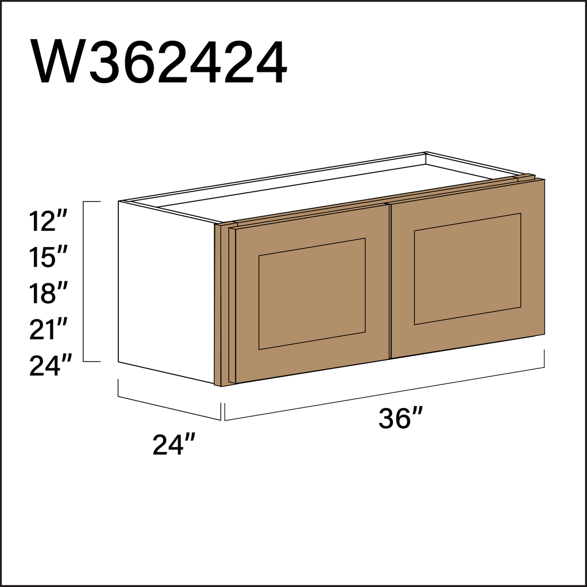 Wood Brown Shaker Wall Bridge Double Door Cabinet - 36&quot; W x 24&quot; H x 24&quot; D