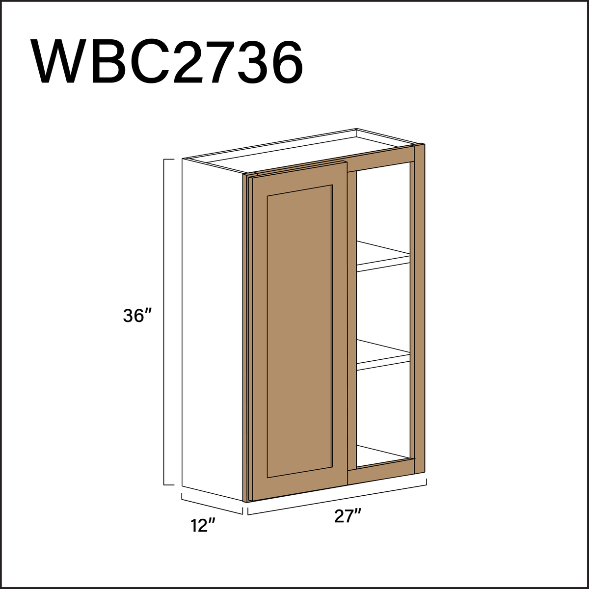 Wood Brown Shaker Wall Blind Corner Cabinet - 27&quot; W x 36&quot; H x 12&quot; D