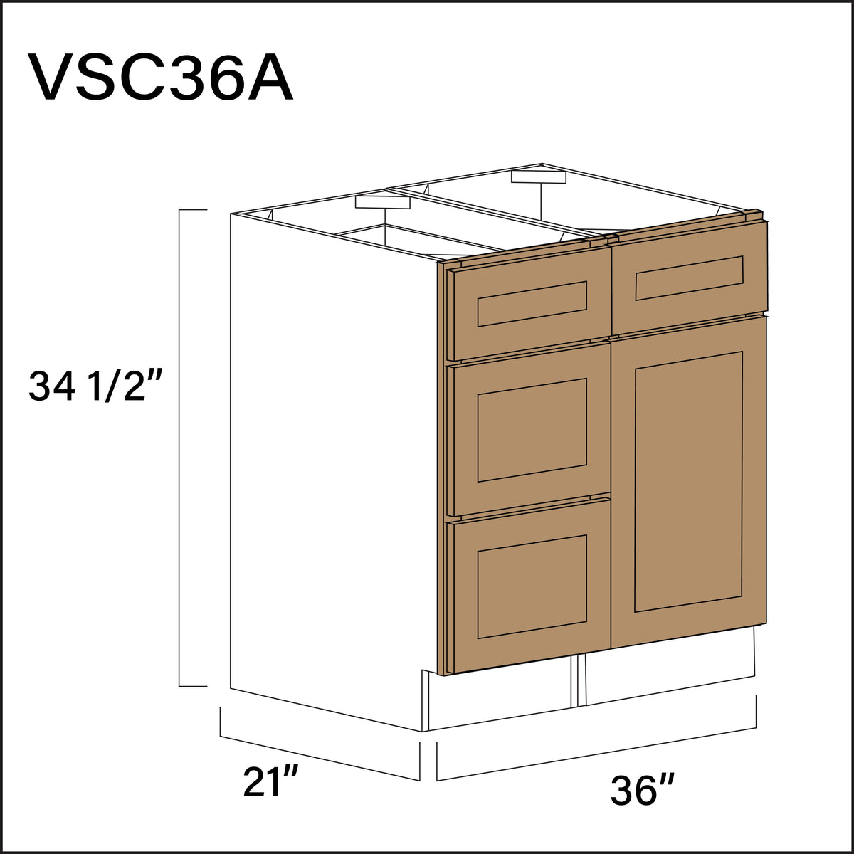 Wood Brown Shaker Vanity Sink Combo A Cabinets - 36&quot; W x 34.5&quot; H x 21&quot; D