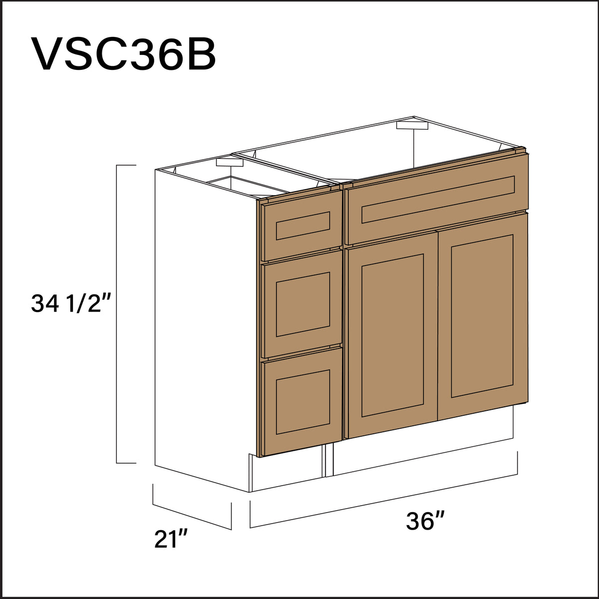 Wood Brown Shaker Vanity Sink Combo B Cabinets - 36&quot; W x 34.5&quot; H x 21&quot; D