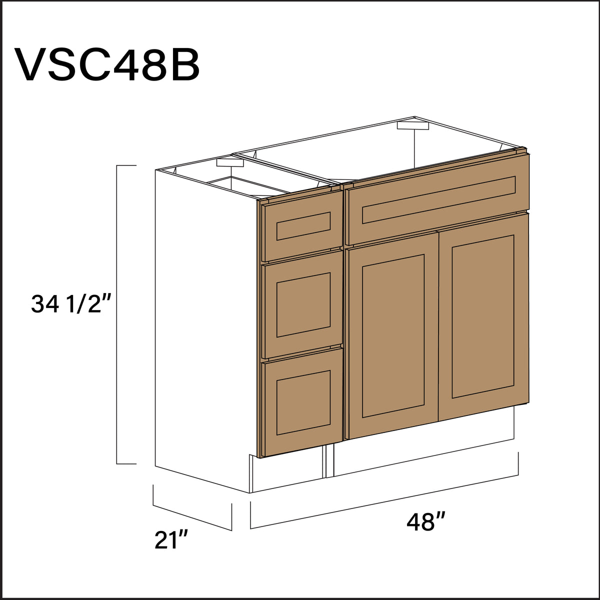 Wood Brown Shaker Vanity Sink Combo B Cabinets - 48&quot; W x 34.5&quot; H x 21&quot; D