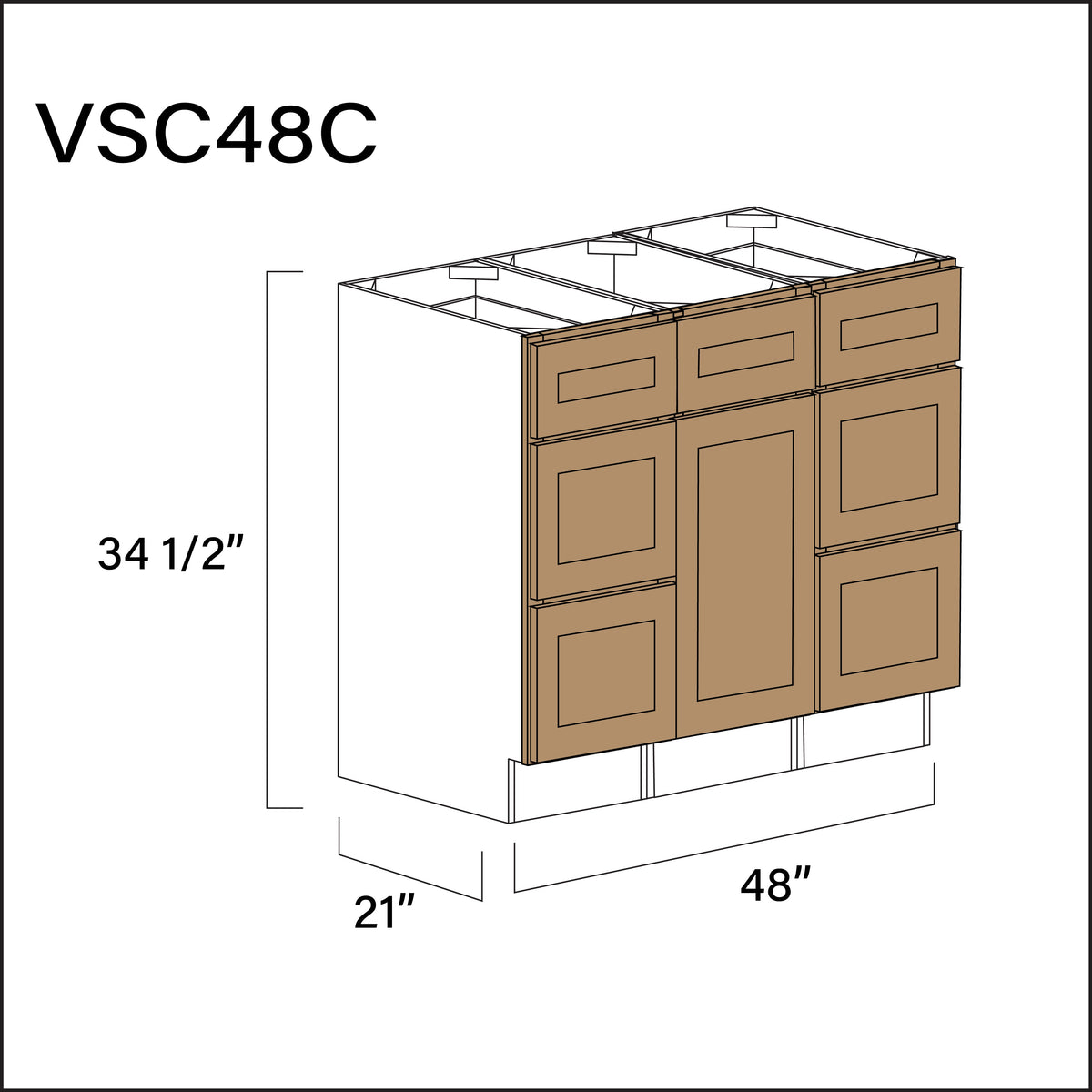 Wood Brown Shaker Vanity Sink Combo C Cabinets - 48&quot; W x 34.5&quot; H x 21&quot; D