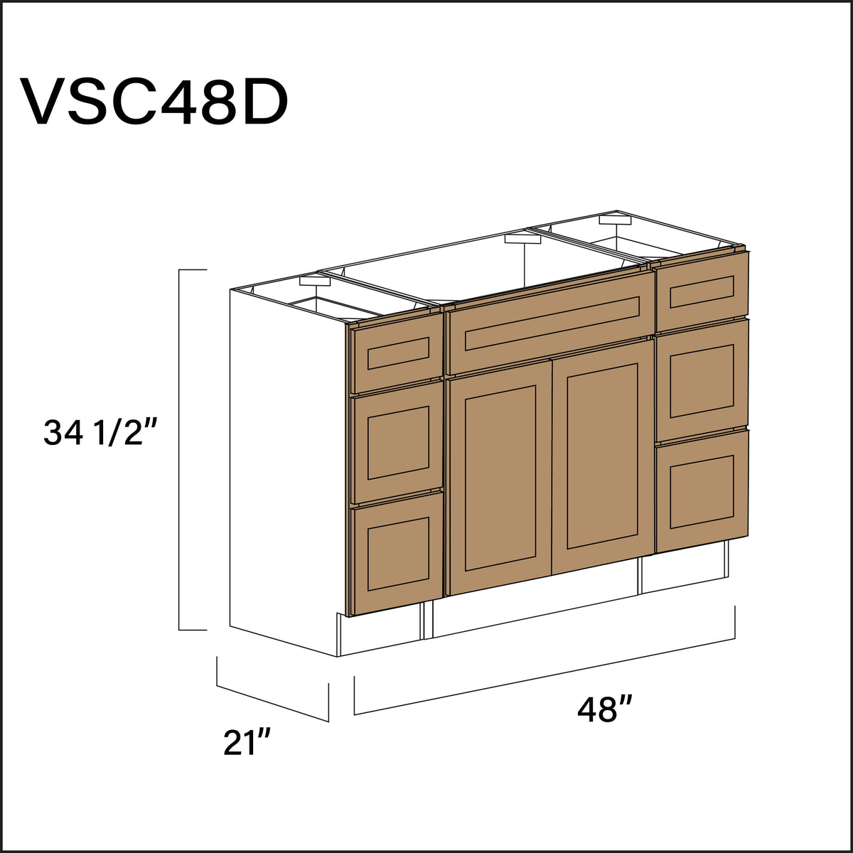 Wood Brown Shaker Vanity Sink Combo D Cabinets - 48&quot; W x 34.5&quot; H x 21&quot; D