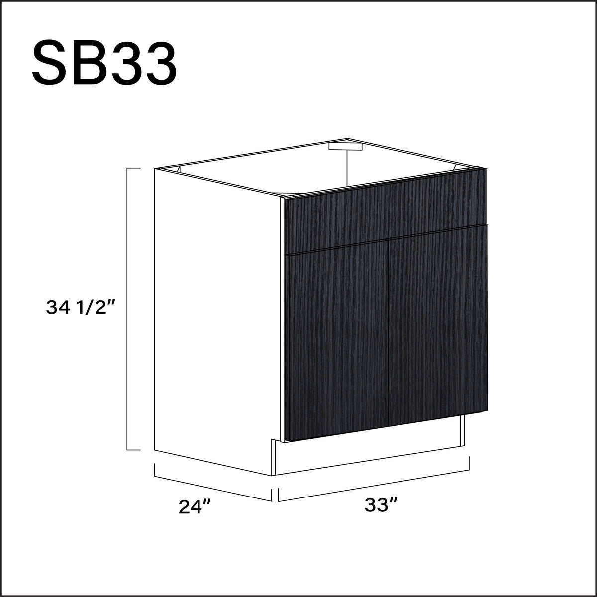 Darkwood Frameless Sink Base Kitchen Cabinet - 33" W x 34.5" H x 24" D