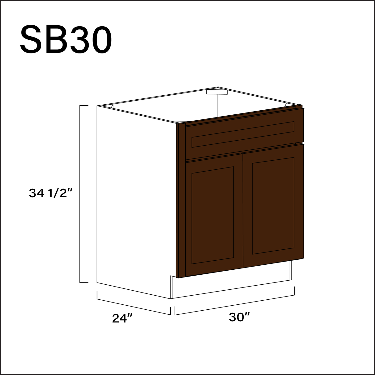 Espresso Shaker Sink Base Kitchen Cabinet - 30&quot; W x 34.5&quot; H x 24&quot; D