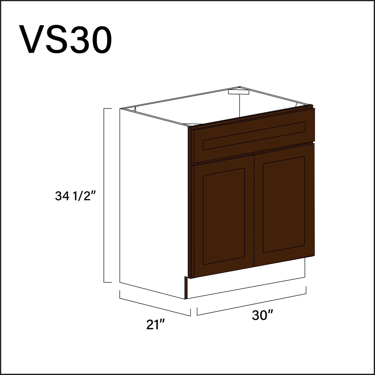 Espresso Shaker Vanity Sink Base Cabinet - 30&quot; W x 34.5&quot; H x 21&quot; D