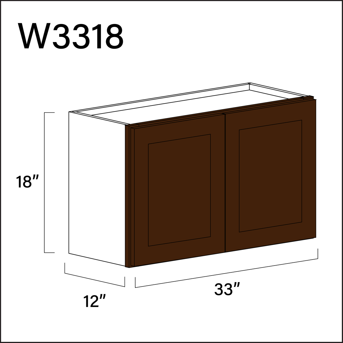 Espresso Shaker Double Door Wall Cabinet - 33&quot; W x 18&quot; H x 12&quot; D