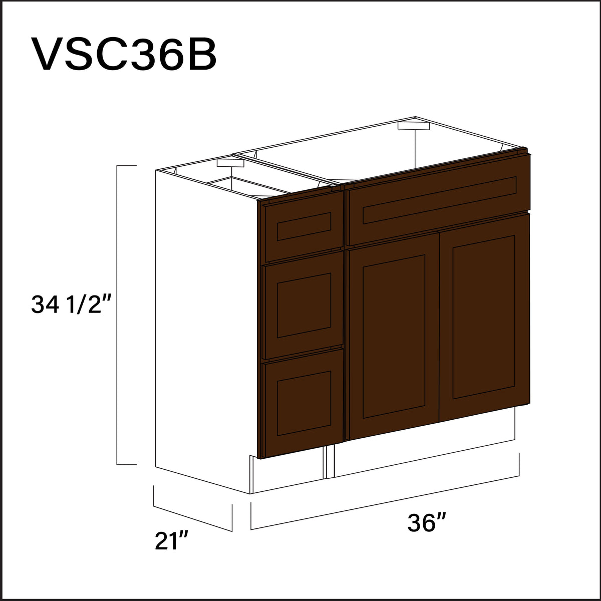 Espresso Shaker Vanity Sink Combo B Cabinets - 36&quot; W x 34.5&quot; H x 21&quot; D