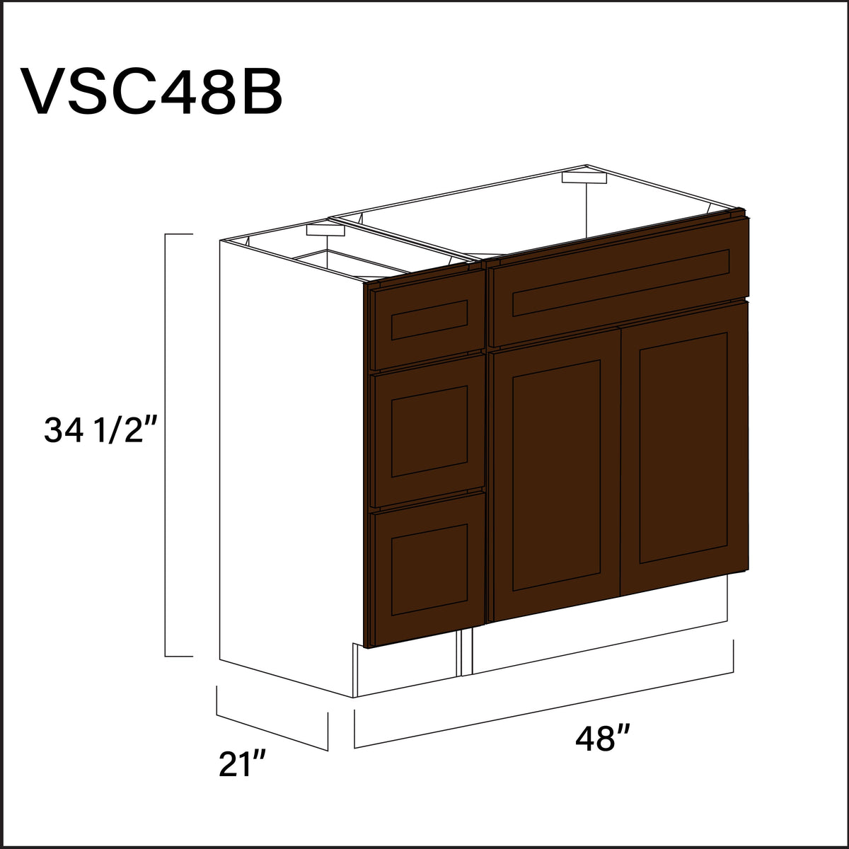 Espresso Shaker Vanity Sink Combo B Cabinets - 48&quot; W x 34.5&quot; H x 21&quot; D