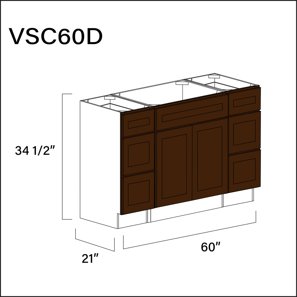 Espresso Shaker Vanity Sink Combo D Cabinets - 60&quot; W x 34.5&quot; H x 21&quot; D