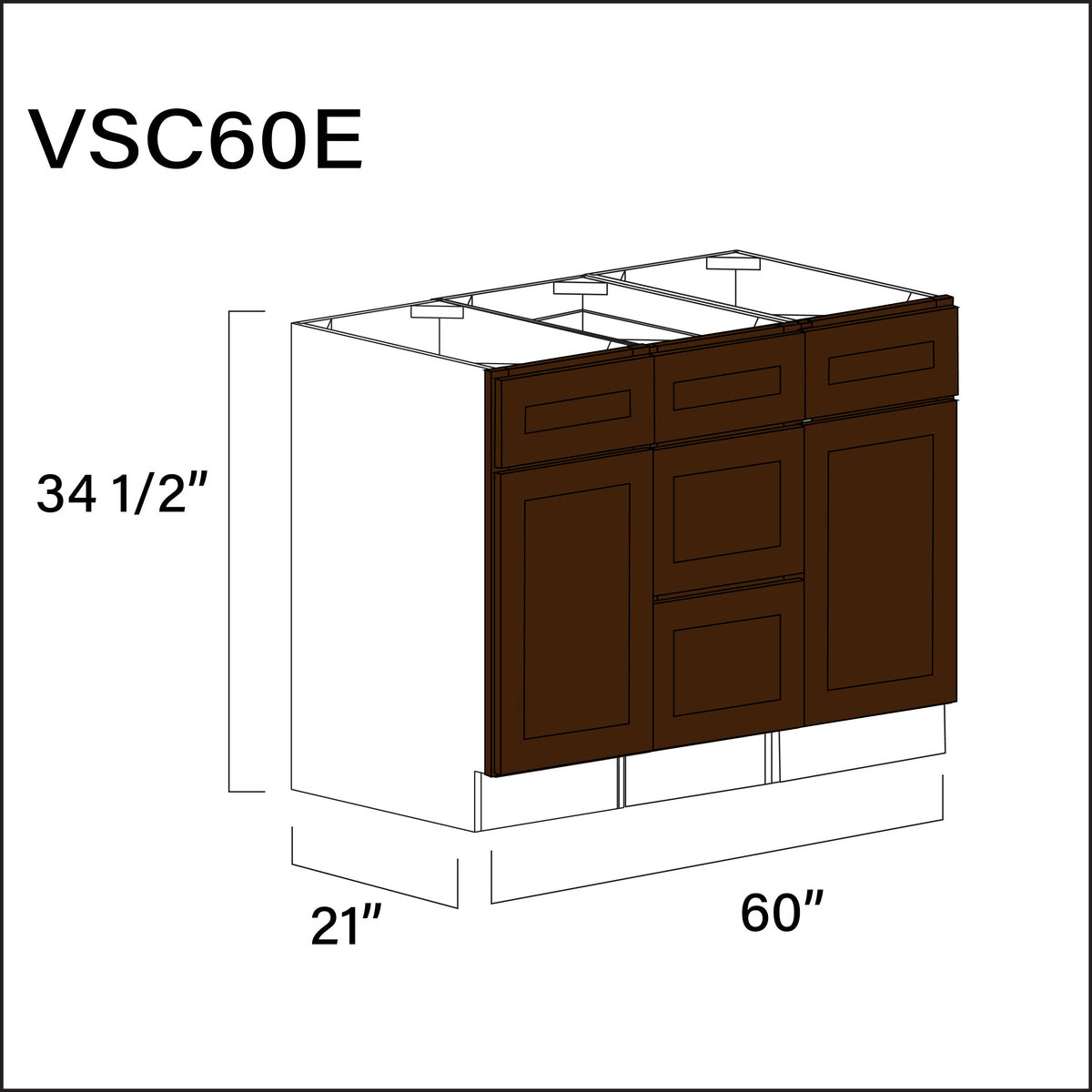 Espresso Shaker Vanity Sink Combo E Cabinets - 60&quot; W x 34.5&quot; H x 21&quot; D