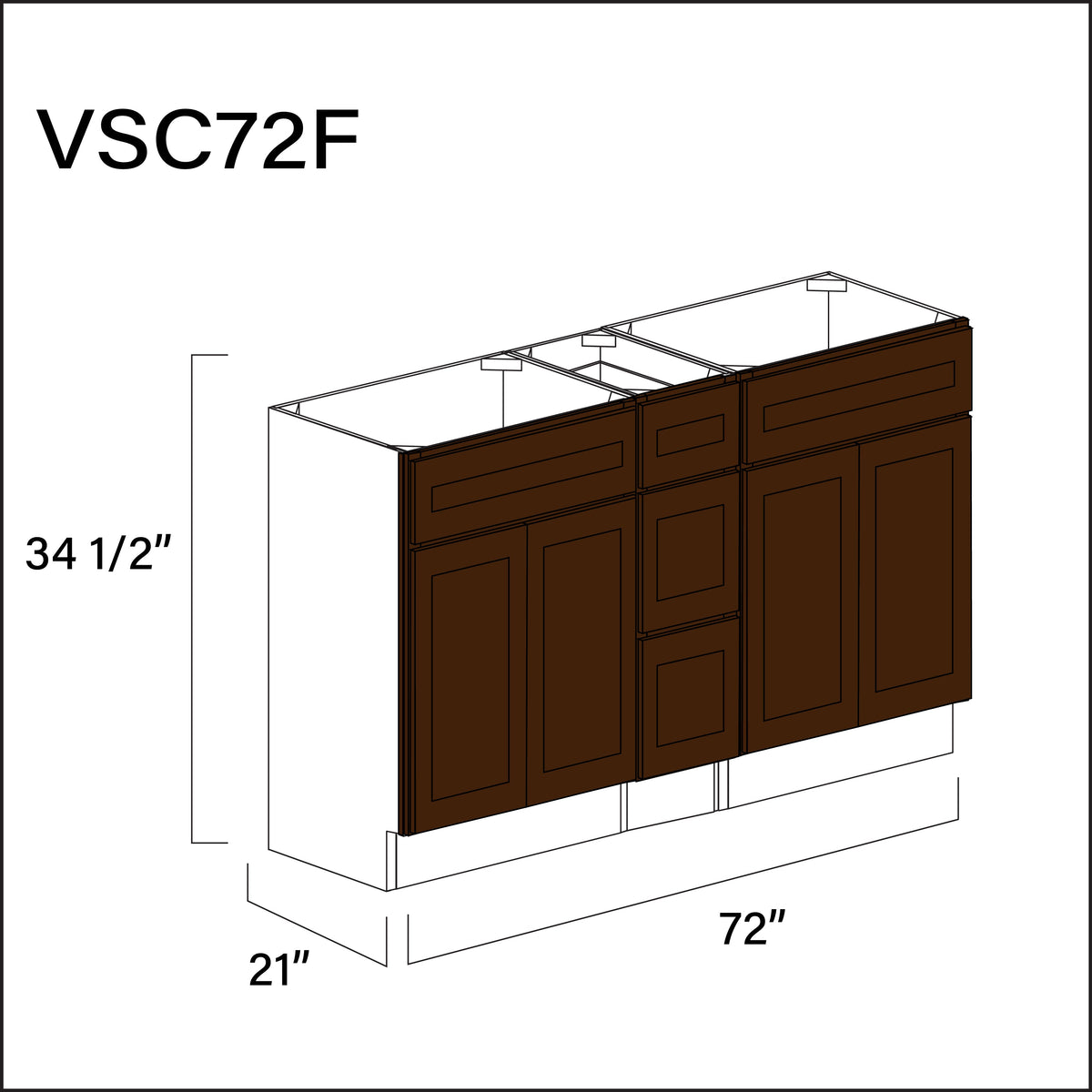 Espresso Shaker Vanity Sink Combo F Cabinets - 72&quot; W x 34.5&quot; H x 21&quot; D