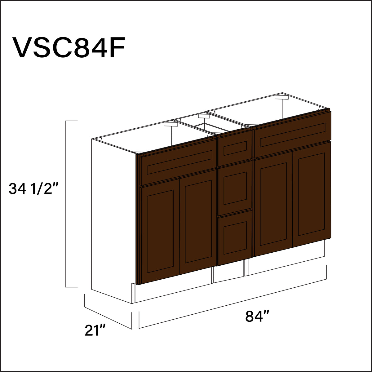 Espresso Shaker Vanity Sink Combo F Cabinets - 84&quot; W x 34.5&quot; H x 21&quot; D