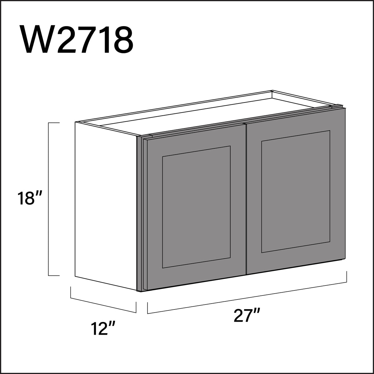 Earth Grey Shaker Double Door Wall Cabinet - 27&quot; W x 18&quot; H x 12&quot; D
