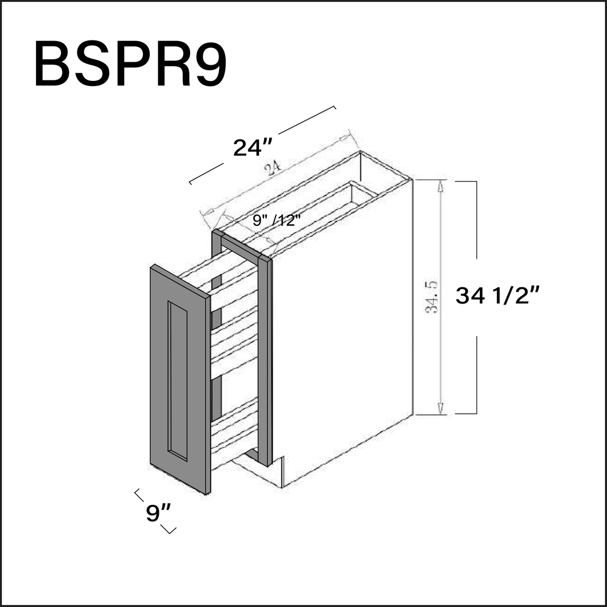 Earth Grey Shaker Base Spice Rack Cabinet - 9&quot; W x 34.5&quot; H x 24&quot; D