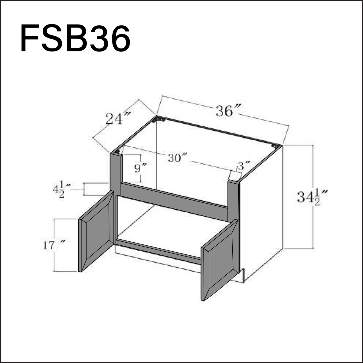 Earth Grey Shaker Farmer Sink Base Kitchen Cabinet - 36&quot; W x 34.5&quot; H x 24&quot; D
