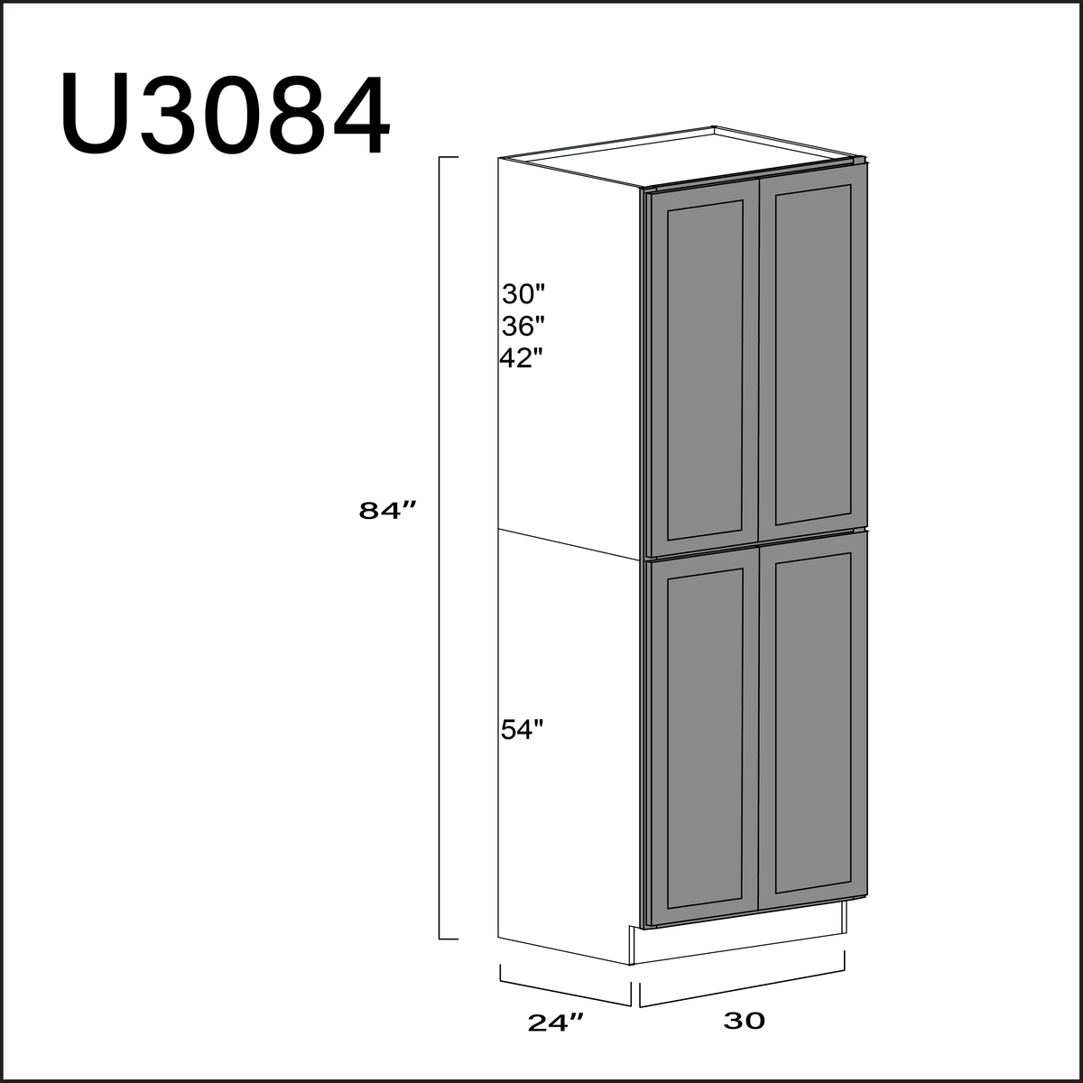 Earth Grey Shaker Double Door Pantry Cabinet - 30&quot; W x 84&quot; H x 24&quot; D