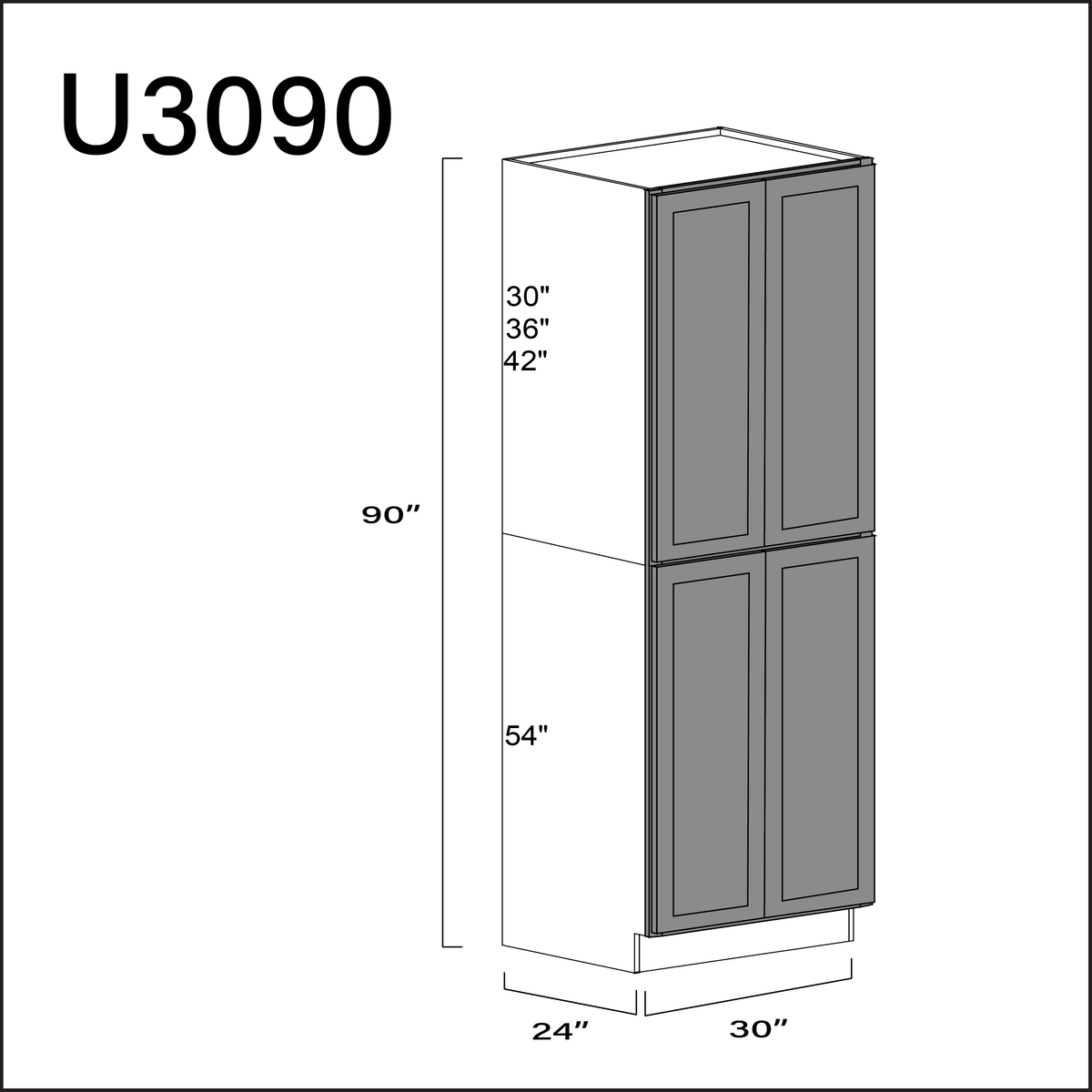 Earth Grey Shaker Double Door Pantry Cabinet - 30&quot; W x 90&quot; H x 24&quot; D