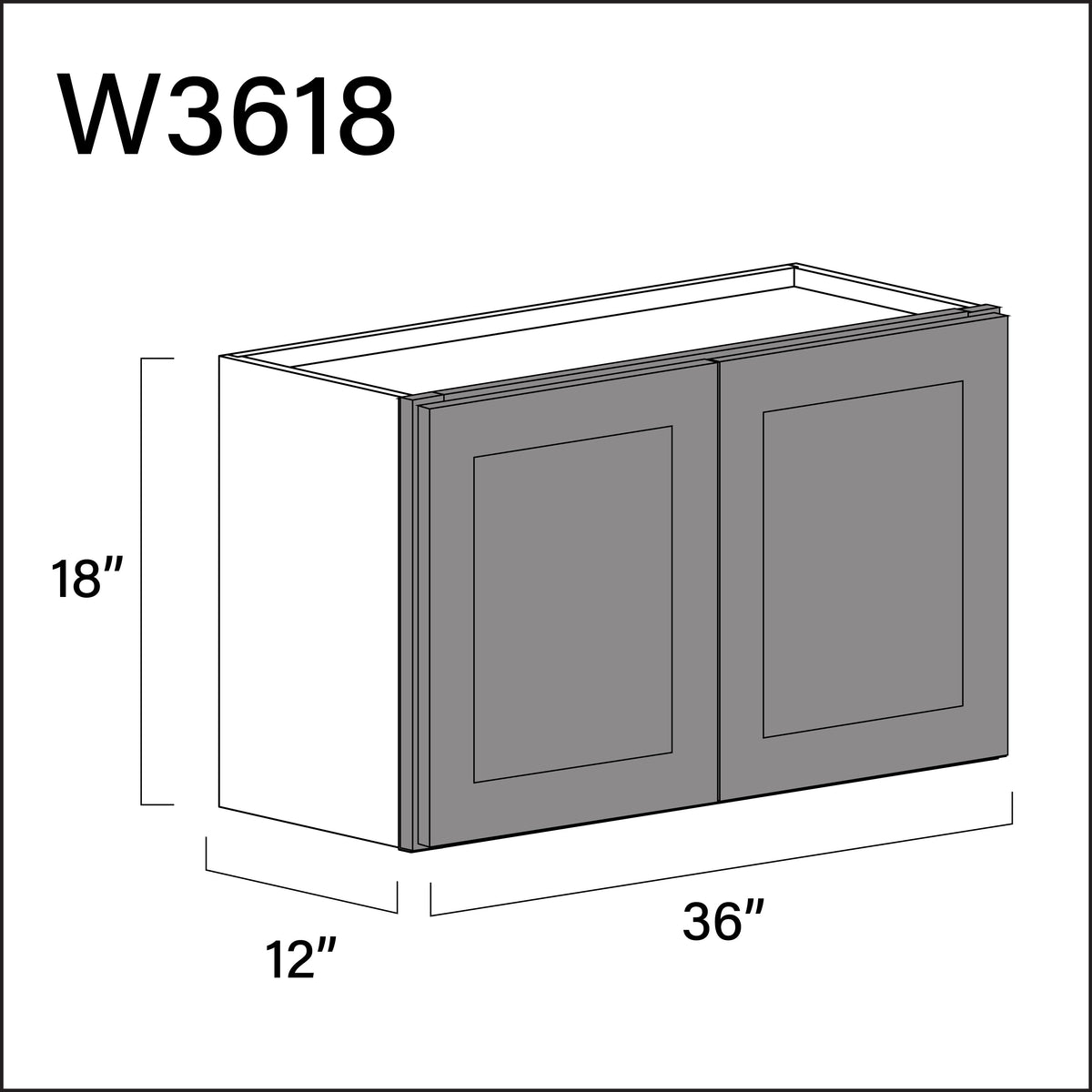 Earth Grey Shaker Double Door Wall Cabinet - 36&quot; W x 18&quot; H x 12&quot; D