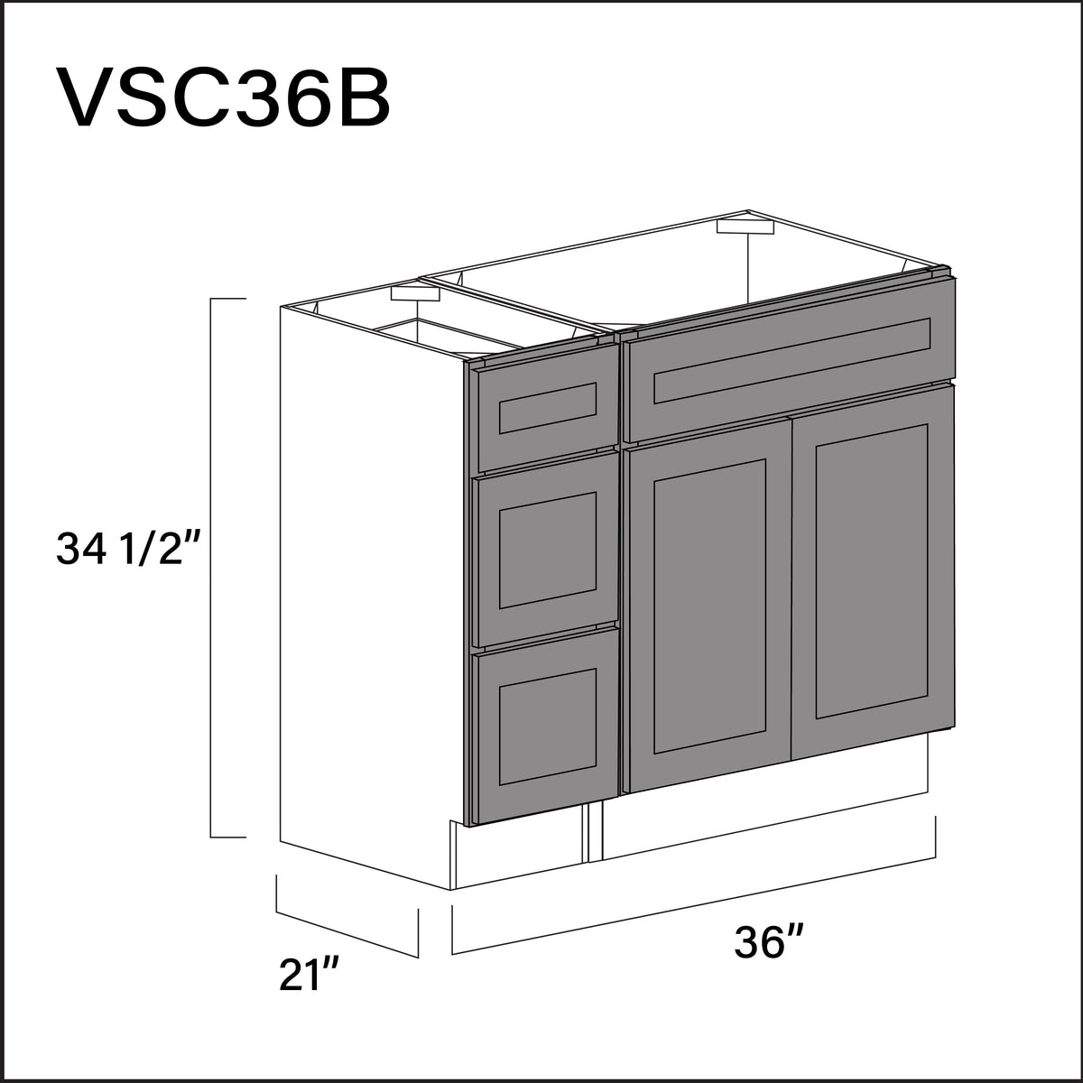 Earth Grey Shaker Vanity Sink Combo B Cabinets - 36&quot; W x 34.5&quot; H x 21&quot; D