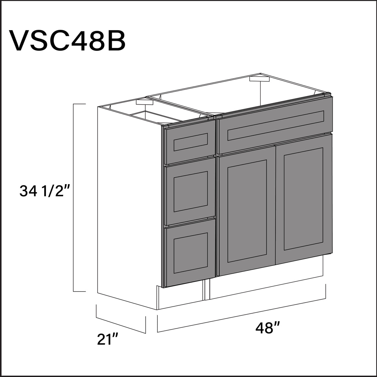 Earth Grey Shaker Vanity Sink Combo B Cabinets - 48&quot; W x 34.5&quot; H x 21&quot; D
