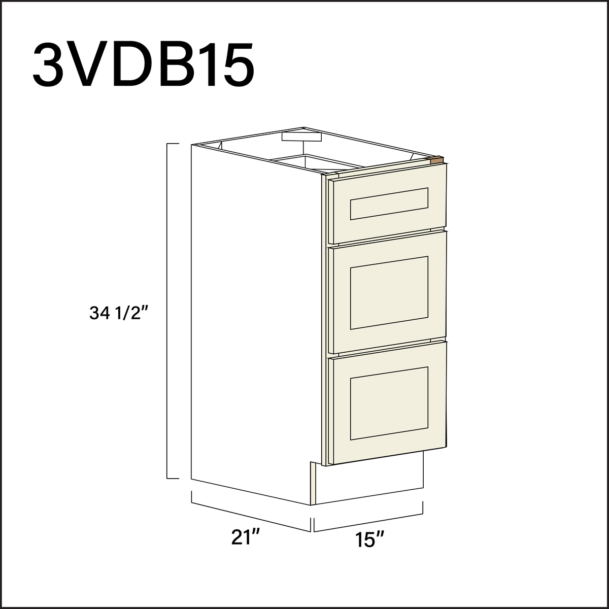Milkshake White Vanity 3-Drawer Storage Cabinet - 15&quot; W x 34.5&quot; H x 21&quot; D