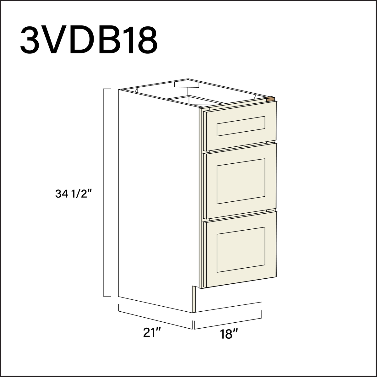 Milkshake White Vanity 3-Drawer Storage Cabinet - 18&quot; W x 34.5&quot; H x 21&quot; D