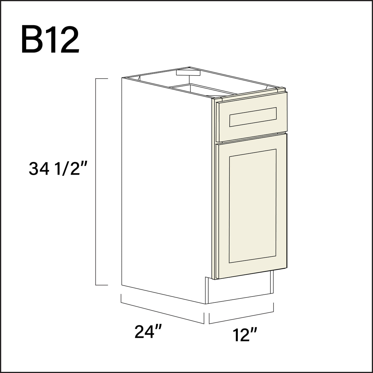 Milkshake White 1 Drawer 1 Door Kitchen Base Cabinet - 12&quot; W x 34.5&quot; H x 24&quot; D