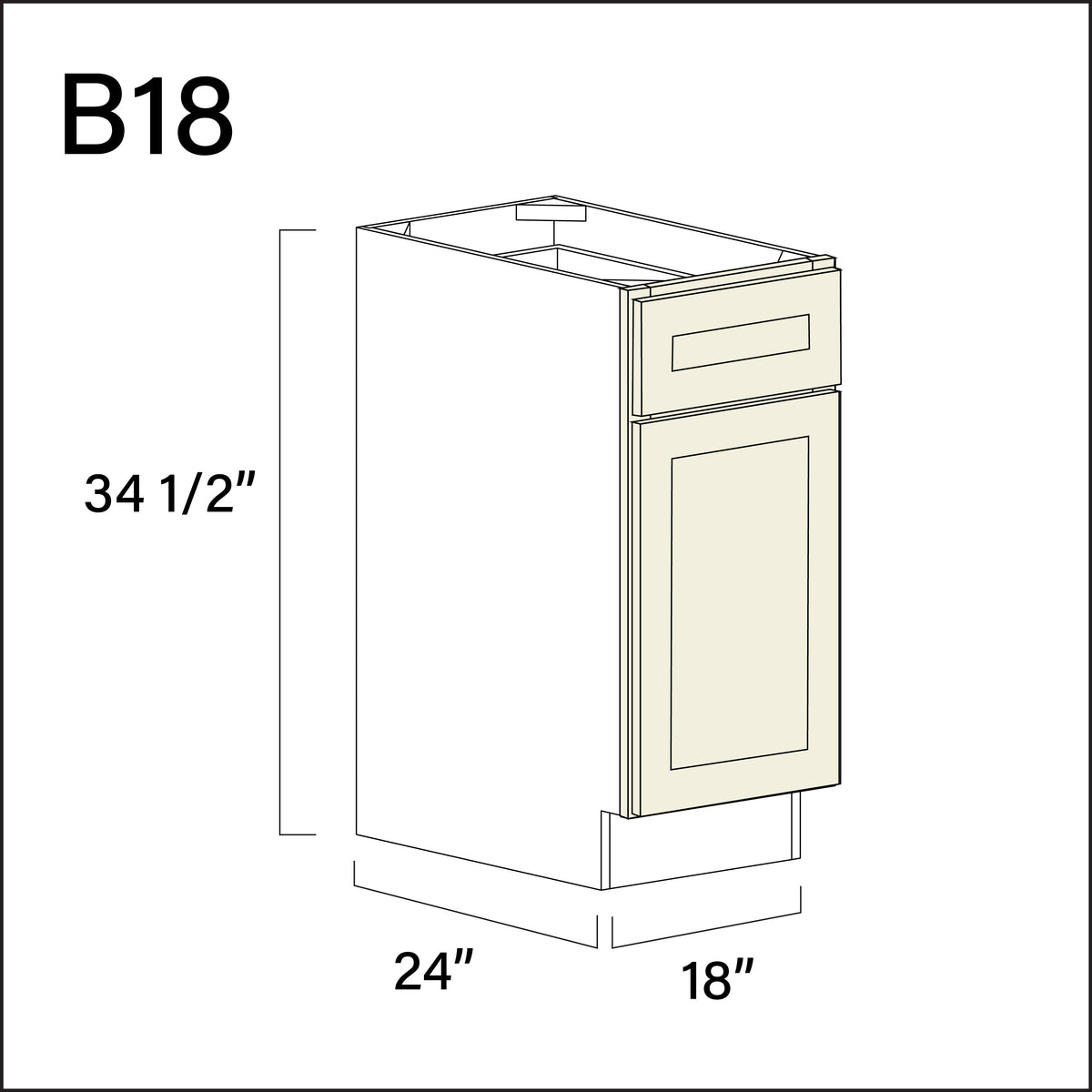 Milkshake White 1 Drawer 1 Door Kitchen Base Cabinet - 18&quot; W x 34.5&quot; H x 24&quot; D