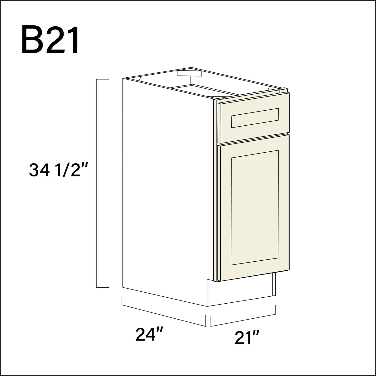 Milkshake White 1 Drawer 1 Door Kitchen Base Cabinet - 21&quot; W x 34.5&quot; H x 24&quot; D
